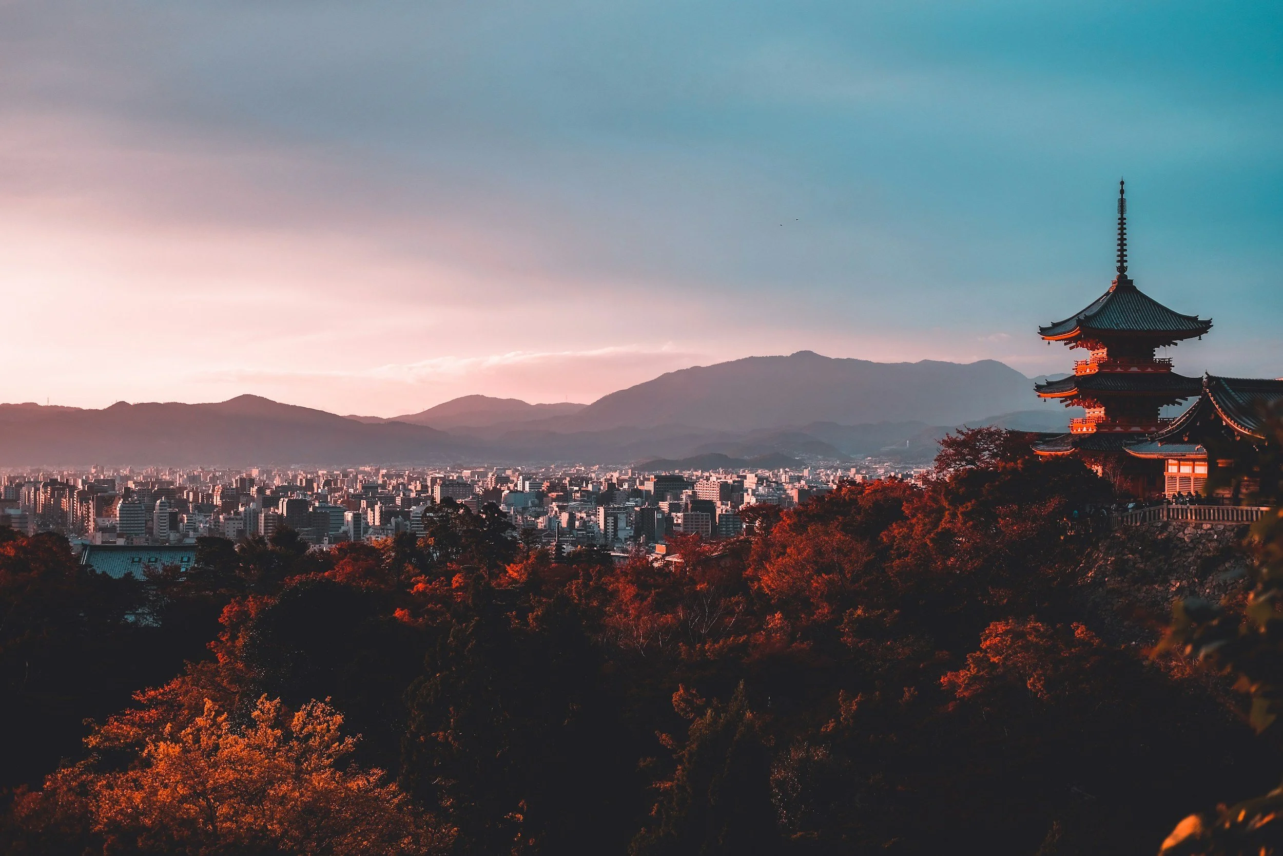 Kyoto skyline at dusk
